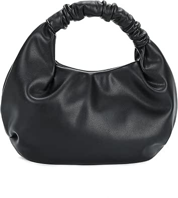 Chic Top Handle Bag for Women Small Ruched Hobo Handbag Soft Faux Leather Tote Bags Purse | Amazon (US)