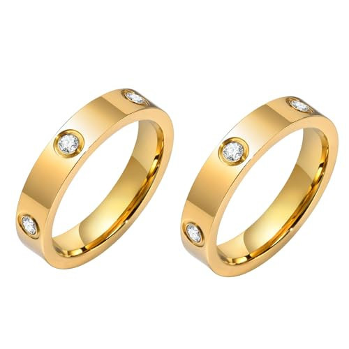 Love Gold Rings for Women - 18K Gold Plated Stainless Steel Cubic Zirconia Friendship Ring Band Wedding Party Trendy Jewelry Gift Non-tarnish,Christmas Valentines Day Birthday Gifts for Her Girlfriend | Amazon (US)
