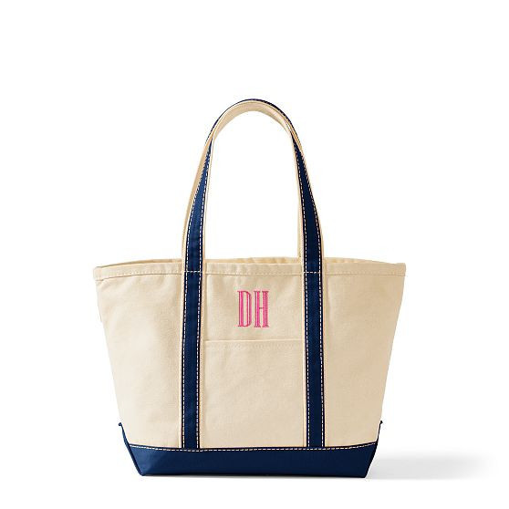 Canvas Zip-Top Tote, Medium, Navy | Mark and Graham