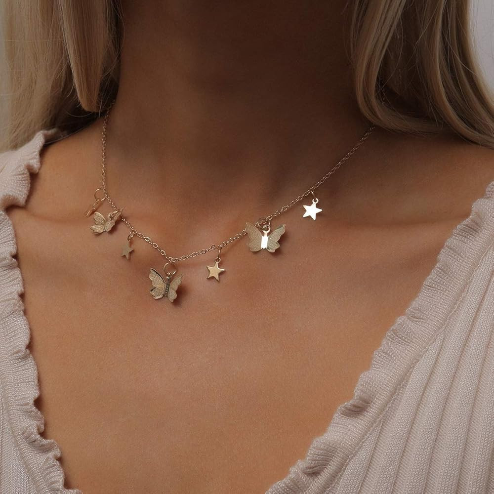 fxmimior Butterfly Layered Necklace Boho Collar Choker for Women Girls Ladies Sexy Jewelry for Pa... | Amazon (US)