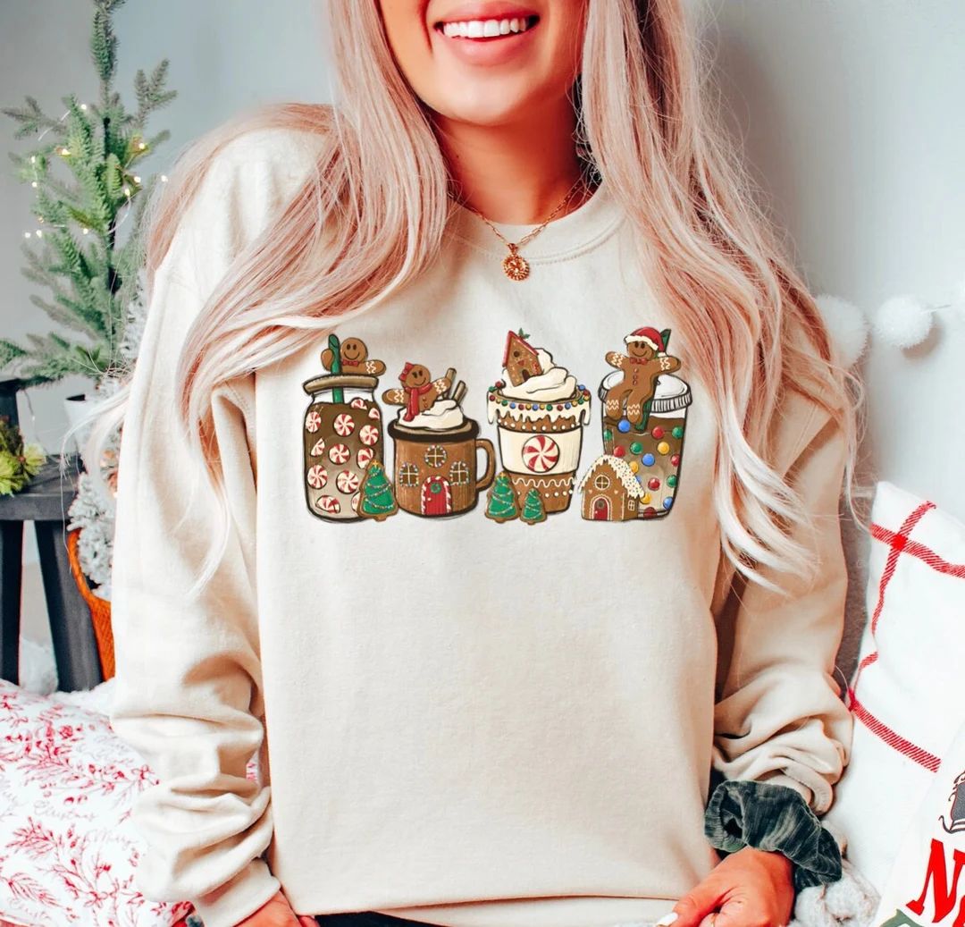 Gingerbread Christmas Coffee Shirt, Christmas coffee Sweatshirt, Coffee Lover gift, Latte drink C... | Etsy (US)
