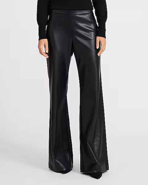 Pull-on Faux Leather Mid Rise Flare Trouser | Express