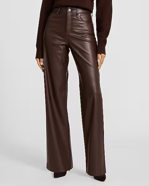 High Waisted Faux Leather Wide Leg Pant | Express