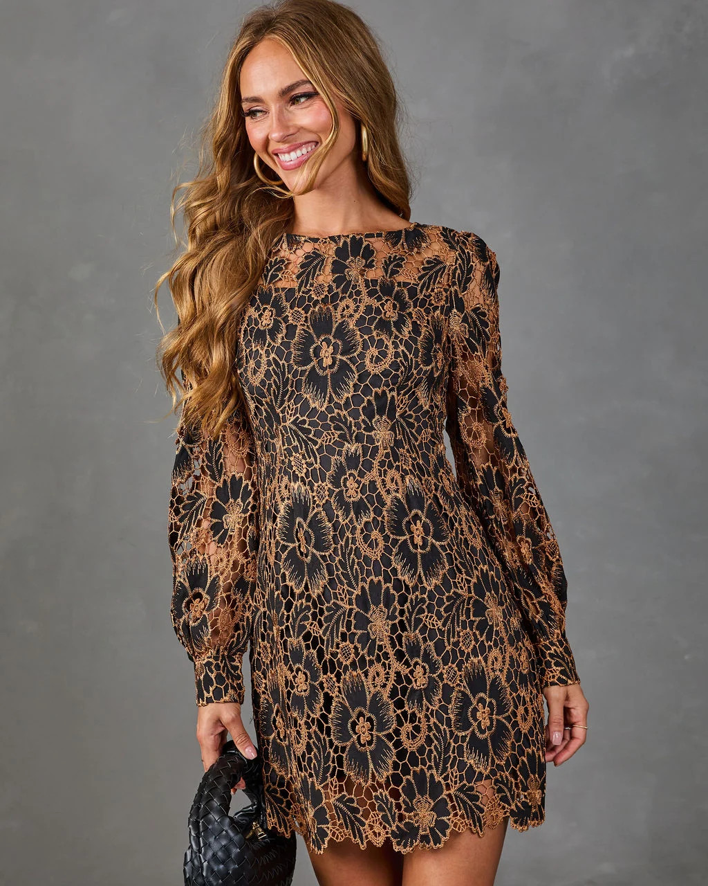 Golden Petals Floral Lace Crochet Mini Dress | VICI