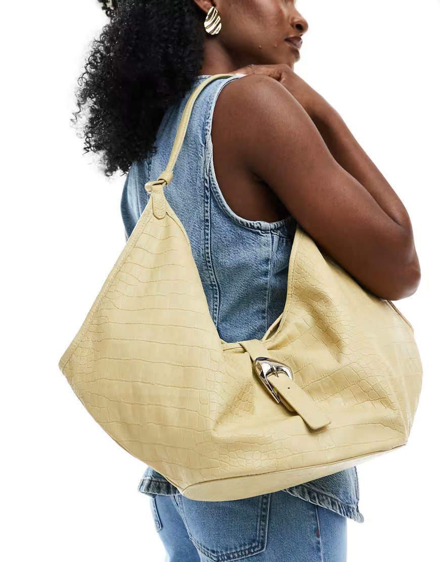 Stradivarius shoulder bag in buttermilk faux croc-Yellow | ASOS (Global)