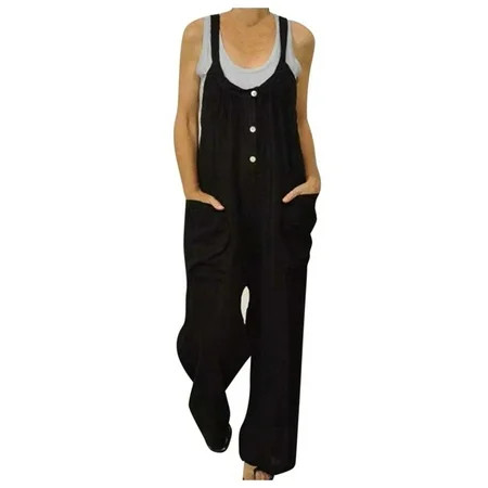 COBKK Womens Jumpsuits In Clothing Womens Fashion Ethnic Style Solid Color Buttons Pocket Suspender  | Walmart (US)