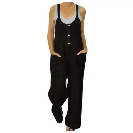 COBKK Womens Jumpsuits In Clothing Womens Fashion Ethnic Style Solid Color Buttons Pocket Suspender  | Walmart (US)