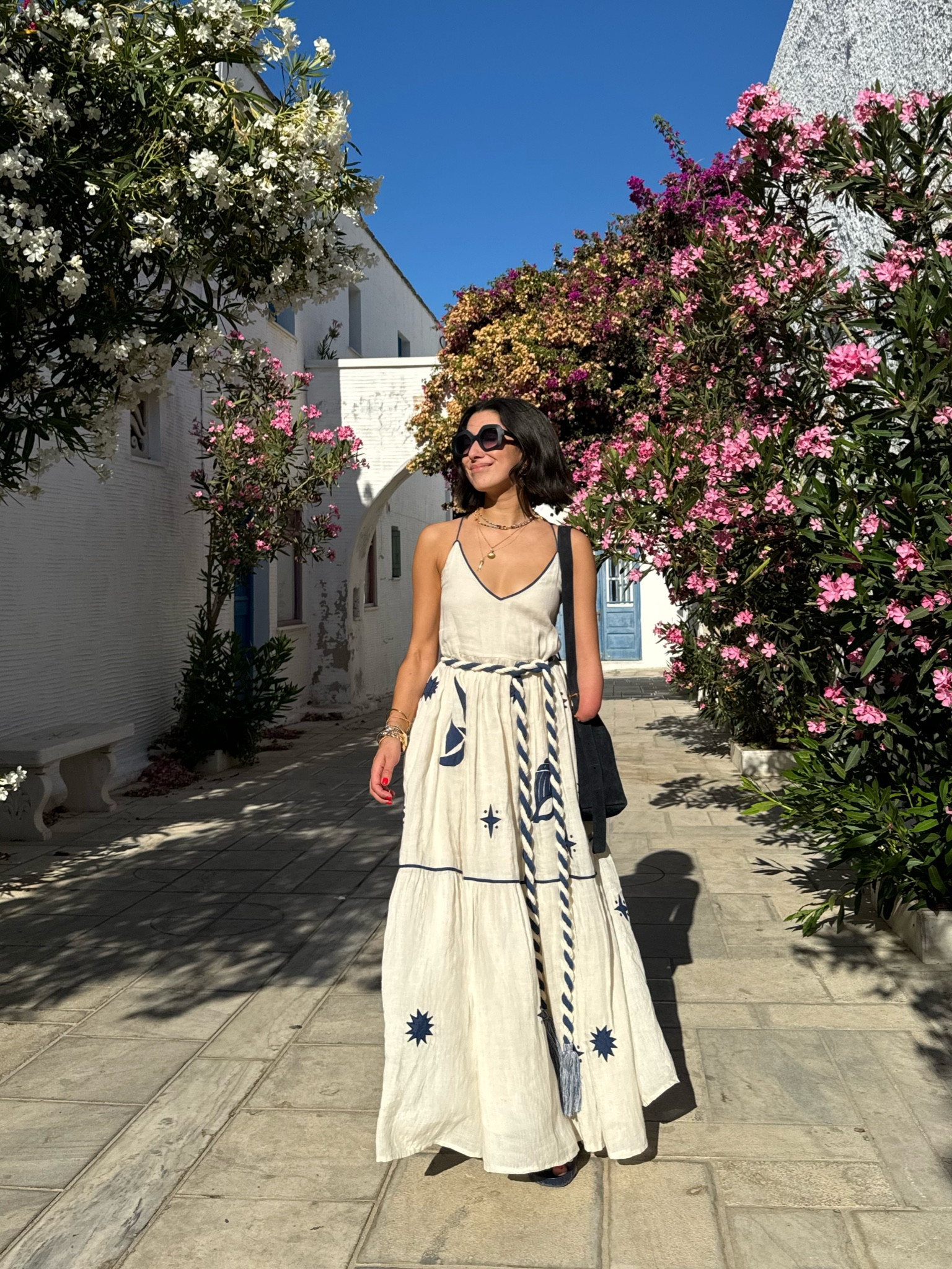 night 1 in Greece and this dress couldn’t be more perfect 💙 wearing size xsmall #vacationdress #dresses #traveloutfit 
