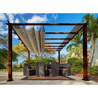 Paragon 11 ft. x 11 ft. Aluminum Pergola with the Look of Chilean Wood Grain Finish and Sand Colo... | The Home Depot