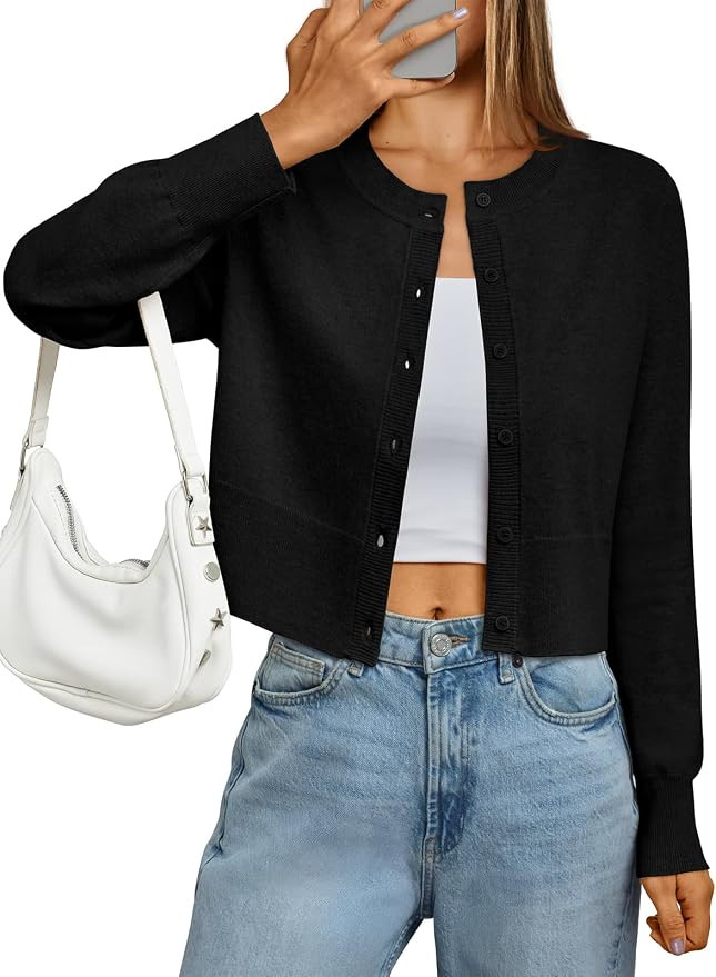 LILLUSORY Cropped Lightweight Cardigan Sweaters Women | Crew Neck Summer Clothes,Fashion Spring O... | Amazon (US)