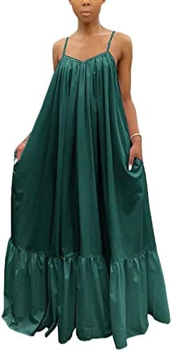 Adogirl Women's Sexy Spaghetti Strap Sleeveless Ruched Ruffle Hem Bandage Oversized Beach Loose L... | Amazon (US)