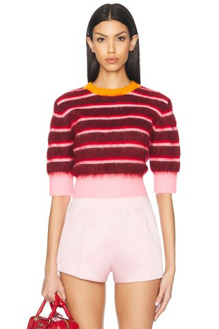 Christopher John Rogers Cropped Ringer Sweater in Burgundy | FWRD 