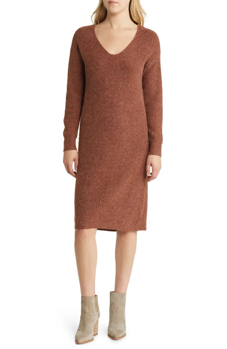 Caslon® Directional V-Neck Long Sleeve Sweater Dress | Nordstrom | Nordstrom