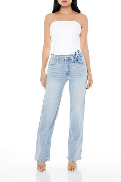 Rosette Belted Wide-Leg Jeans | Forever 21