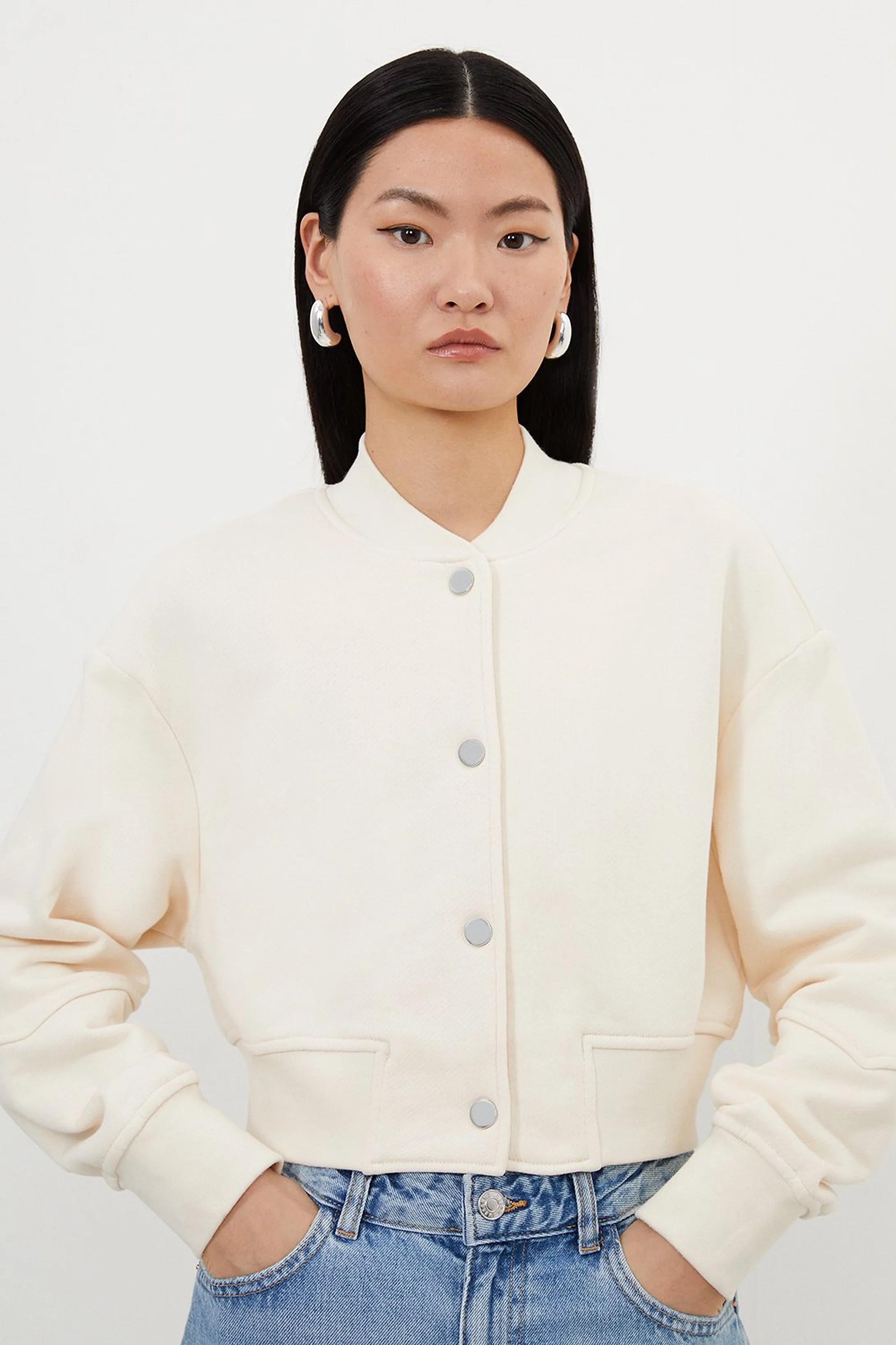 Jersey Loop Back Sweatshirt Jacket | Karen Millen UK + IE + DE + NL