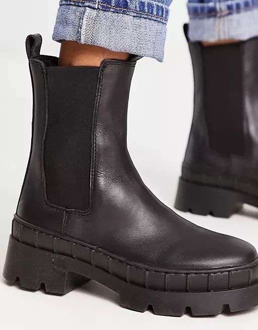 Steve Madden Barclay chunky ankle boots in black leather | ASOS (Global)
