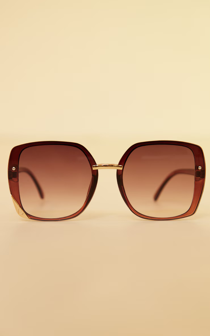 Brown Frameless Hardware Detail Square Sunglasses | Pretty Little Thing (Australia & New Zealand)