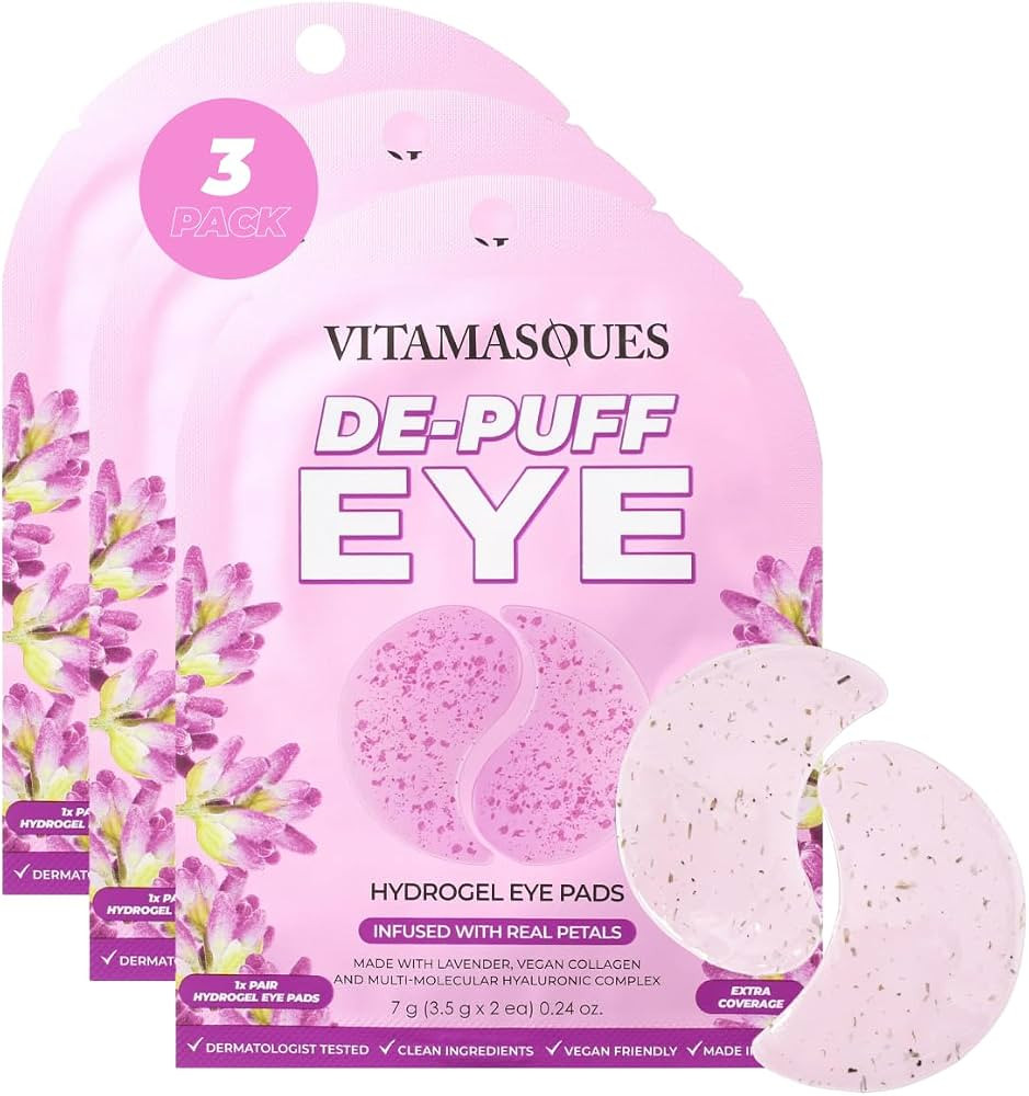 Vitamasques De-Puff Hydrogel Eye Pads with Lavender & Vegan Collagen, Under Eye Mask, Birthday Gi... | Amazon (US)