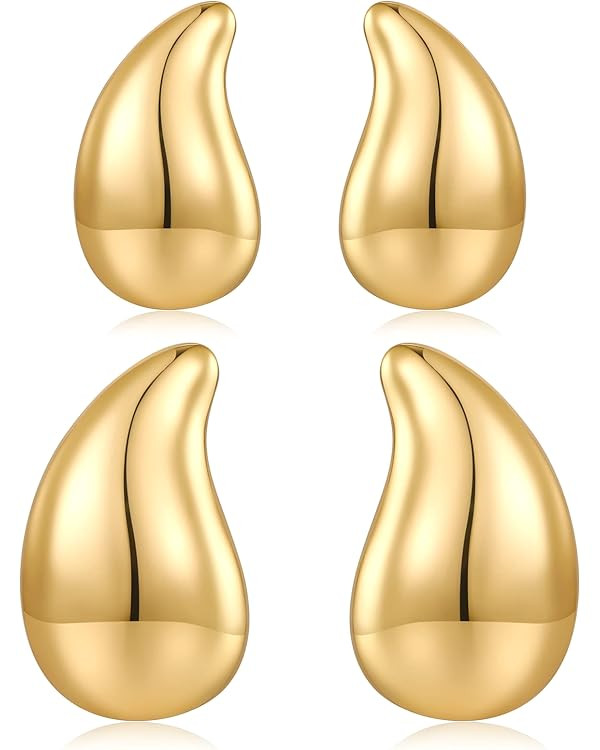 MUYAN Long Waterdrop Earrings for Women Polished Brushed Droplet Earrings,Gold & Silver | Amazon (US)