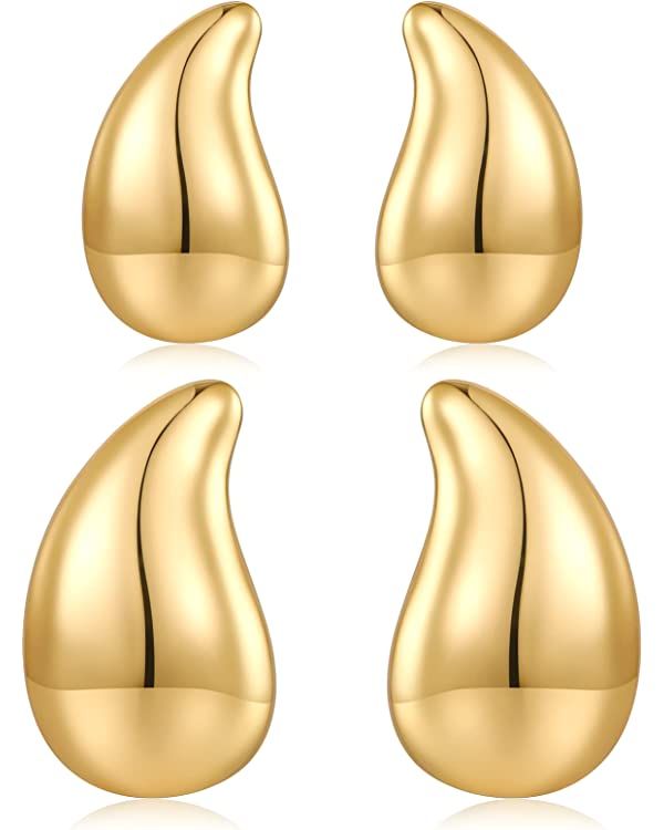 MUYAN Long Waterdrop Earrings for Women Polished Brushed Droplet Earrings,Gold & Silver | Amazon (US)