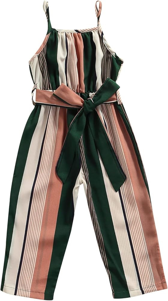 Summer Fashion Kids Girls Jumpsuits Pants Colorful Striped Printed Sleeveless Playsuits With Bow ... | Amazon (US)