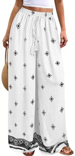 PRETTYGARDEN Women's Wide Leg Palazzo Pants 2026 Summer Boho Floral Trousers Spring Flowy Beach V... | Amazon (US)