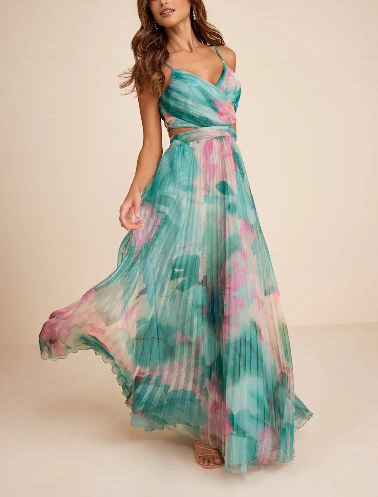Give them something pleasant to talk about with the Estelle Teal Blue Floral Pleated Cutout Maxi Dress. This beautiful dress is under $100.

Keywords: Resort wear 2026, day date, spring dress, floral print maxi dress, spring maxi dress, garden party, spring maxi dresses, pleated maxi dress, spring pleated maxi dress, wedding guest dress, spring wedding guest, summer dress, summer wedding guest, Easter dress, cocktail party, summer soirée, gala dresss

#LTKSaleAlert #LTKgrwm #LTKWedding