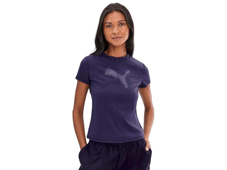PUMA Dare To Slim Fit Half Zip Graphic T-Shirts Women's Workout Deep Plum : MD, Elastane/Nylon | Zappos