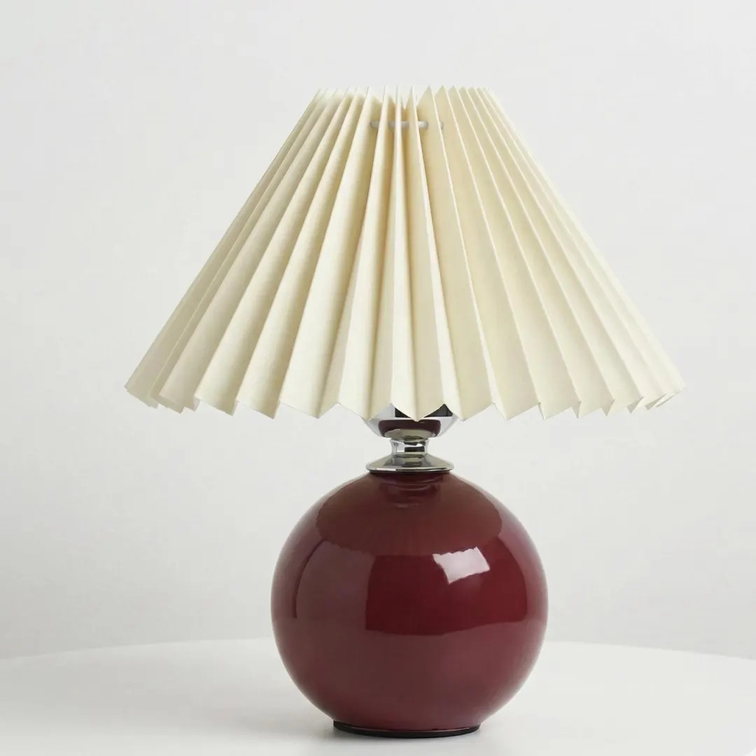 Vintage Pleated Table Lamp With Ceramic Base, Tricolor LED Bedside Night Light - Etsy | Etsy (US)