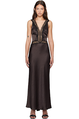 Brown Allegra Lace Trim Maxi Dress | SSENSE