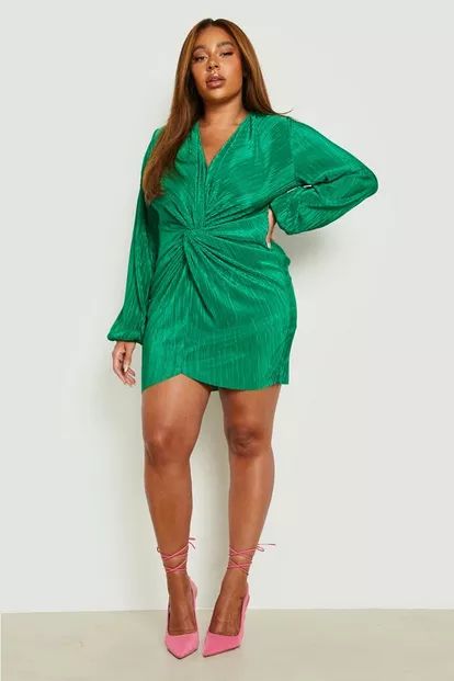 Plus Plisse Twist Front Dress | Boohoo.com (US & CA)