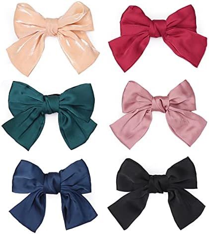 Bowknot Hair Clips, Etercycle 6 Pcs Bow Hair Barrettes Satin Solid Color Big Hair Hairpin For Wom... | Amazon (US)