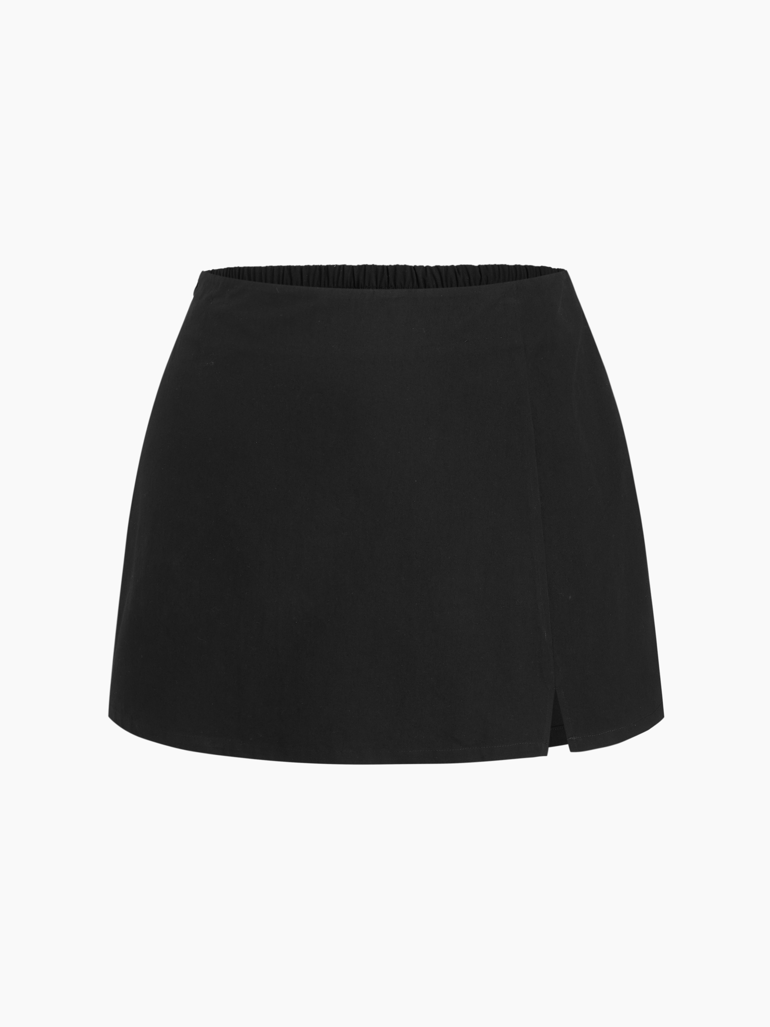 Knit Fabric Cotton Mid Rise Split Mini Skirt Curve & Plus For Daily Casual | Cider