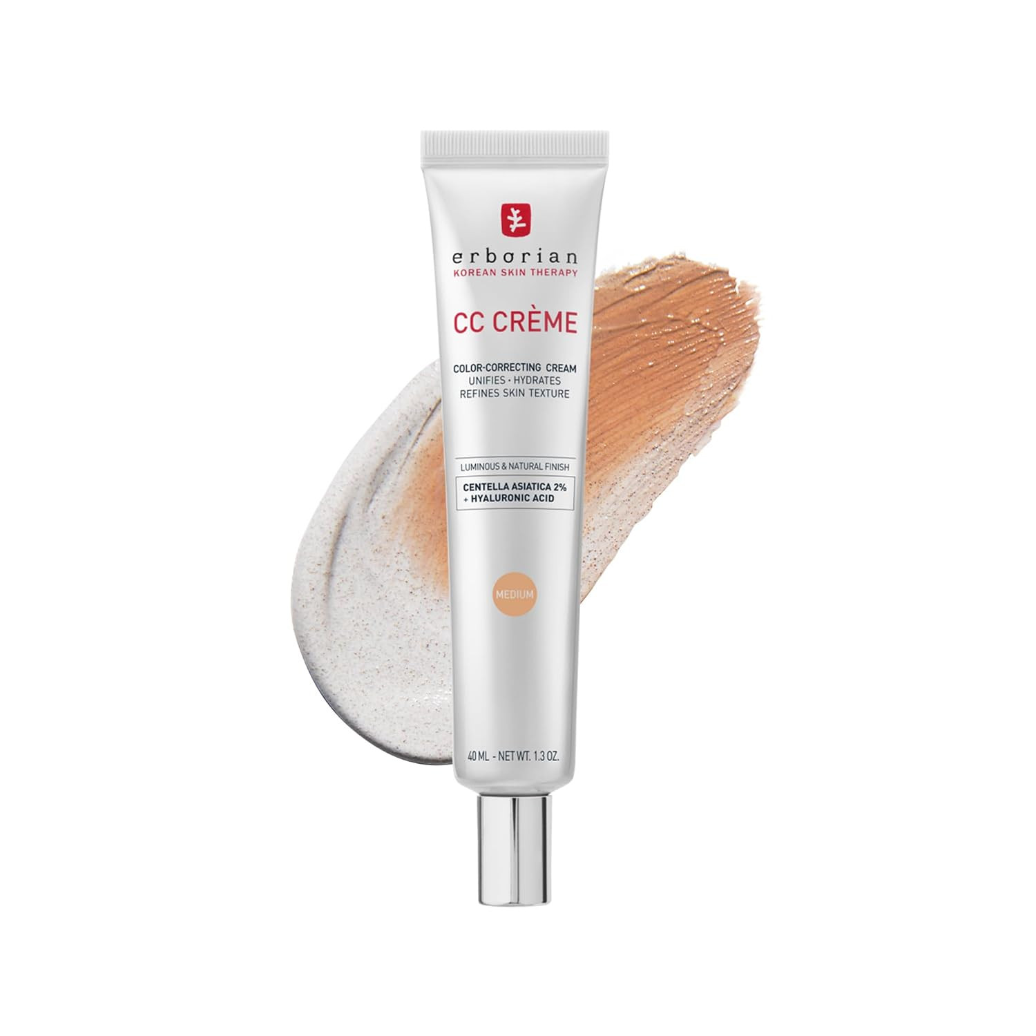 Erborian CC Cream, Color Correcting Korean Skincare, Medium, 1.3 Fl Oz | 2% Centella Asiatica, hyaluronic acid, evens tone, 24 hr hydration, blurs texture, buildable coverage, vegan, non-comedogenic | Amazon (US)