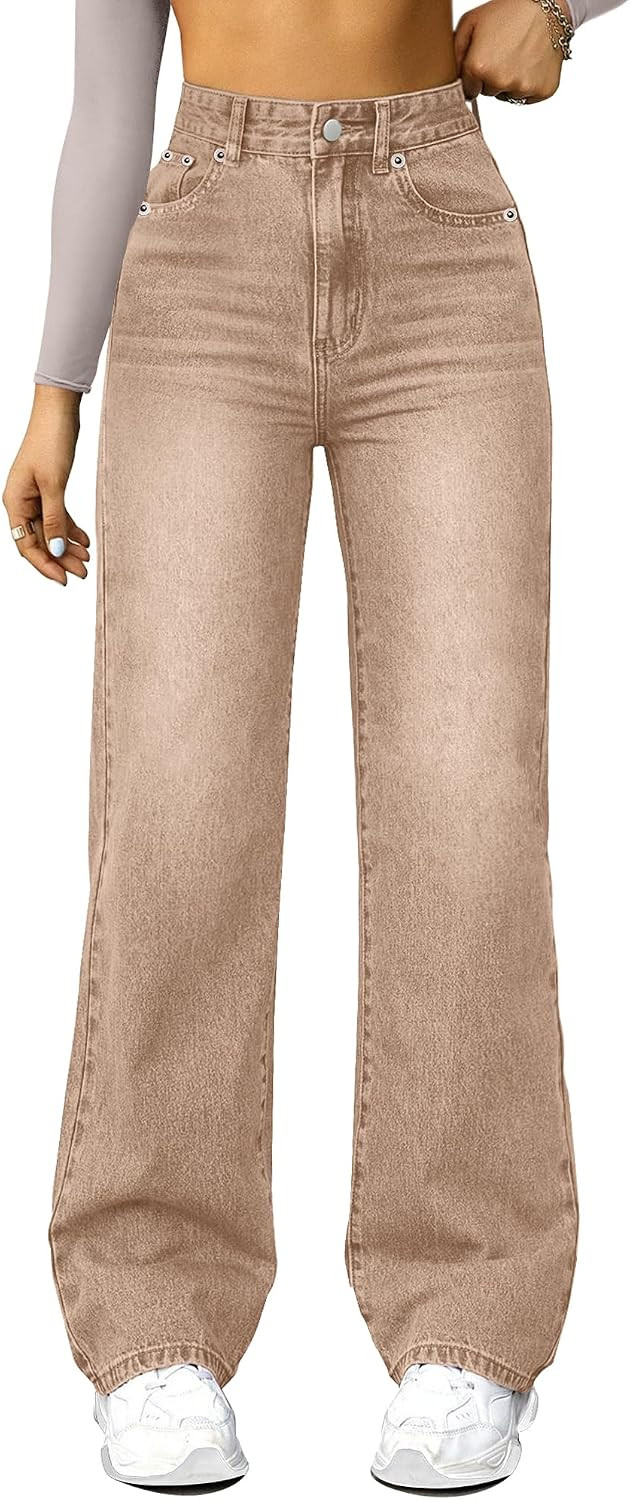 FUNUCA Straight Leg Jeans for Women,High Waisted Wide Leg Loose Microelastic Boyfriend Denim Pants | Amazon (US)