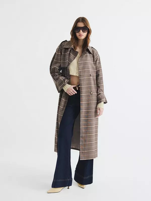 River Island Check Trench Coat - Brown | Very (UK)