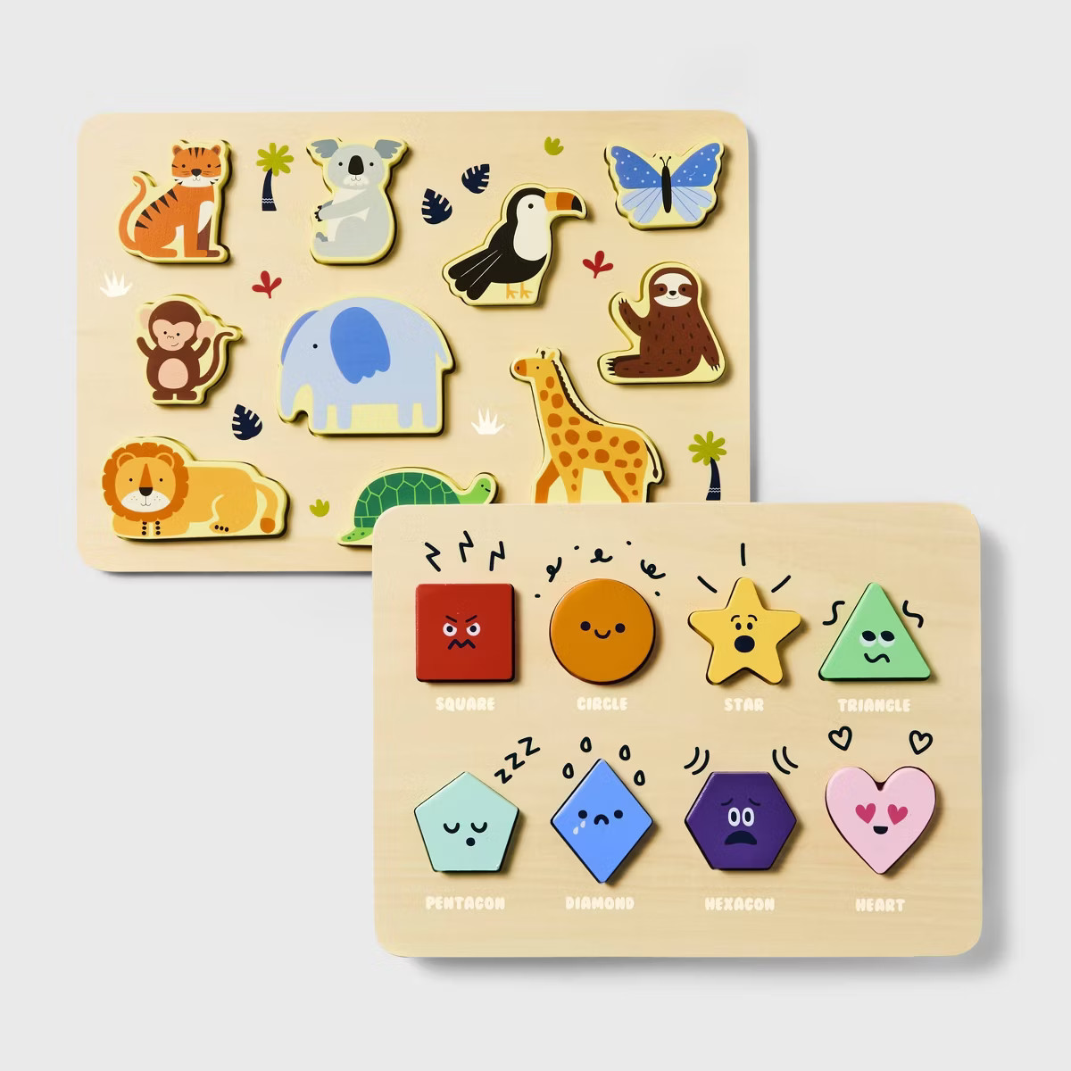 Wooden Shapes & Animals Puzzles - 2pc - Gigglescape™ | Target