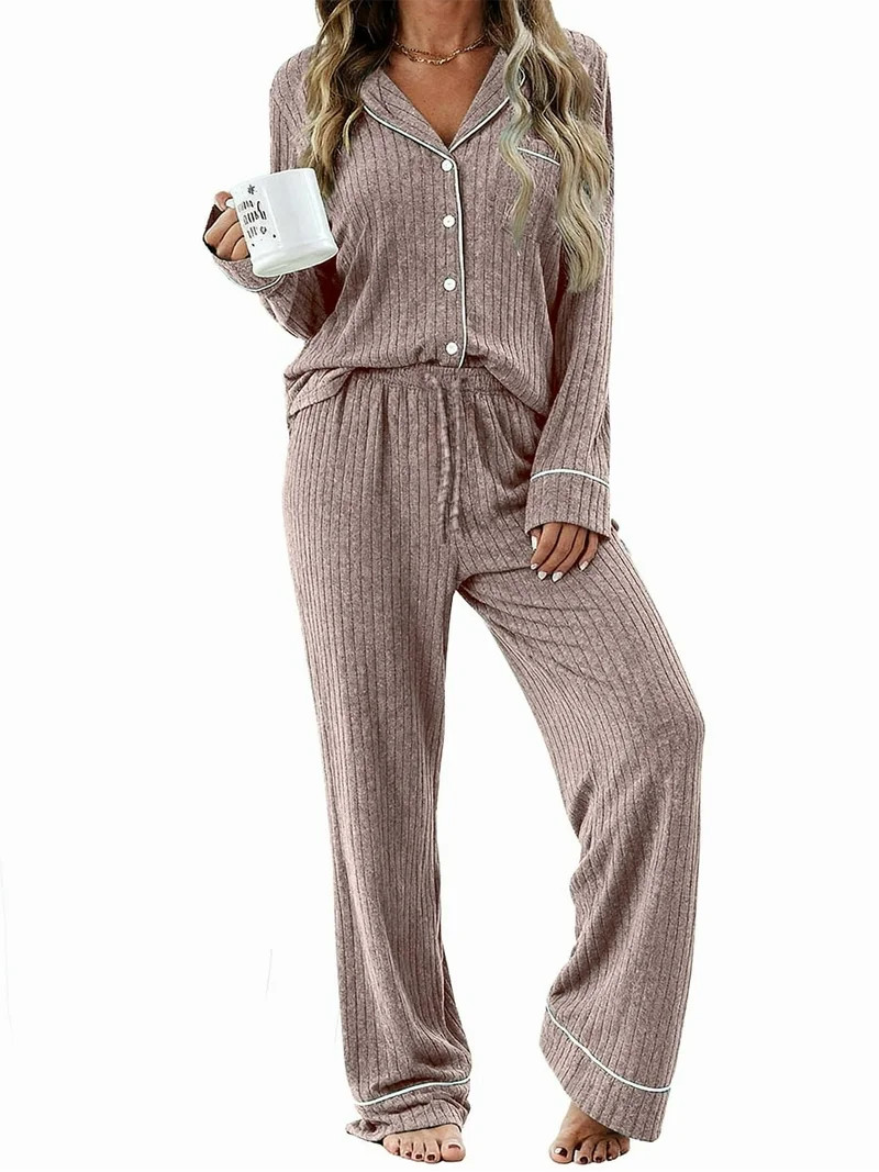 UVN Womens Pajamas Sets Long Sleeve Shirts and Drawstring Pants Ladies Loungewear Casual 2 Piece ... | Walmart (US)