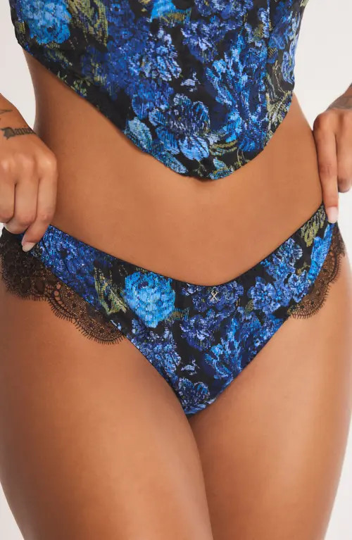SAVAGE X FENTY Floral Rush High Leg Thong in Black Caviar Tapestry Print at Nordstrom, Size 1 X | Nordstrom