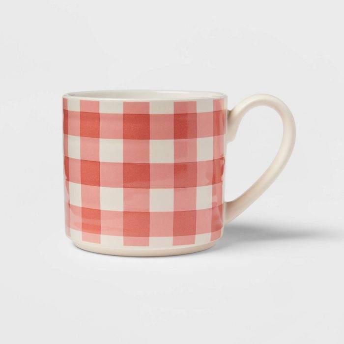 15oz Stoneware Gingham Mug Pink - Threshold&#8482; | Target