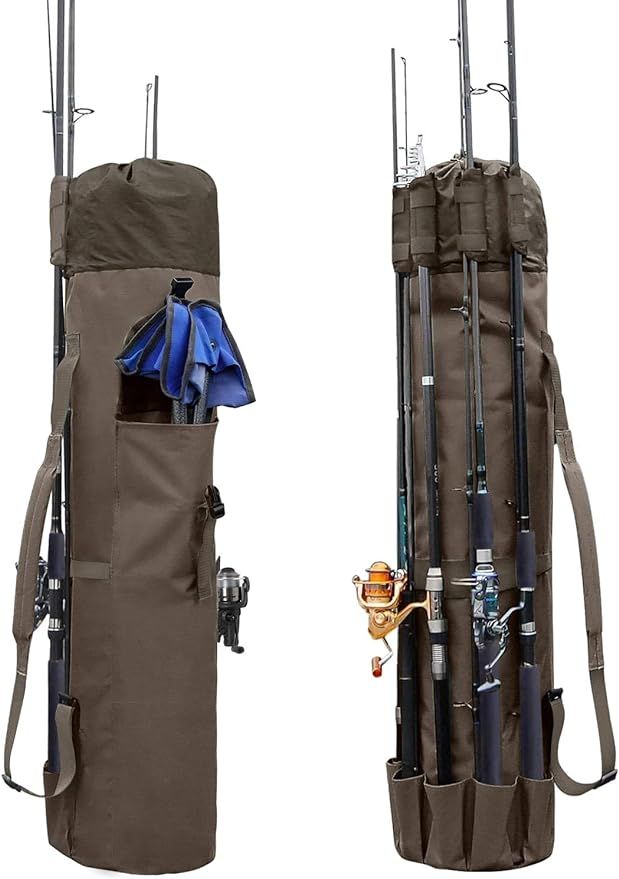 Amazon.com : Allnice Durable Canvas Fishing Rod & Reel Organizer Bag Travel Carry Case Bag- Holds... | Amazon (US)