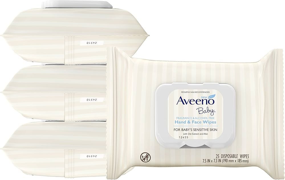 Aveeno Baby Fragrance Free Hand & Face Wipes with Oat Extract & Aloe, Cleansing & Moisturizing Ba... | Amazon (US)