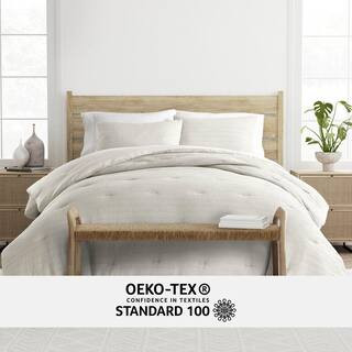 Waffle Textured 3 Piece All Season Down-Alternative King Comforter Set in Dune | The Home Depot
