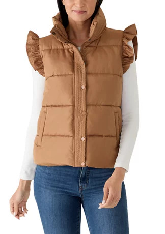Women's Ruffle Shoulder Puffer Vest | Belk