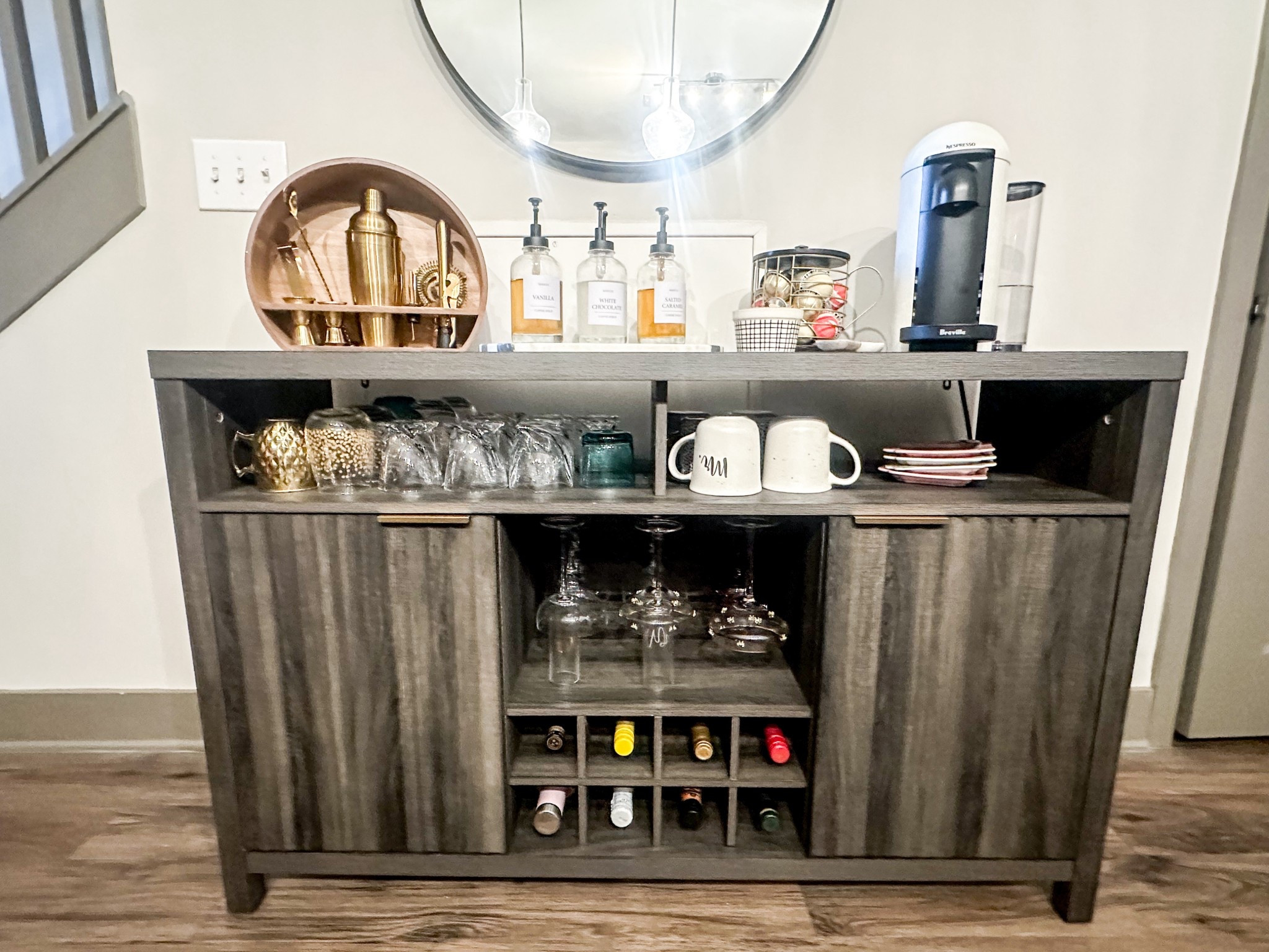 Home cafe vibes ☕✨ From coffee mornings to cocktail nights, this bar cart setup does it all. #HomeBarGoals #CoffeeAndCocktails 

#LTKHome #LTKHome