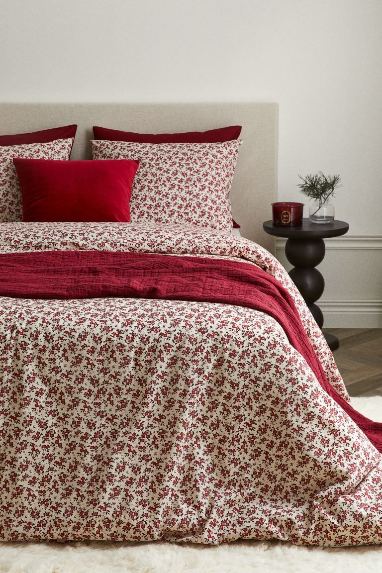 Cotton King/Queen Duvet Cover Set - Red/floral - Home All | H&M US | H&M (US + CA)