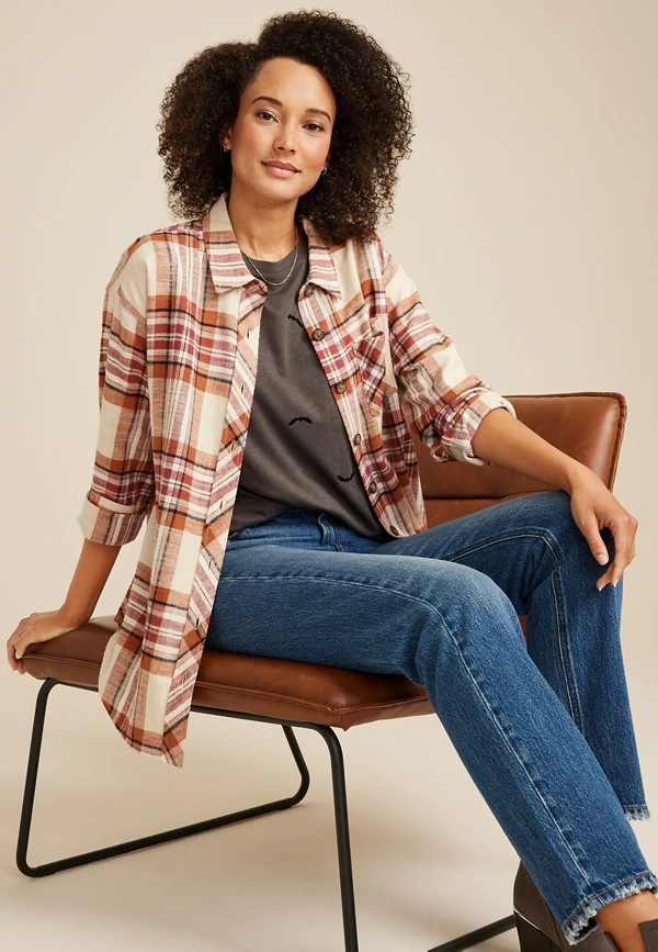 Cabin Plaid Boyfriend Button Down Shirt | Maurices