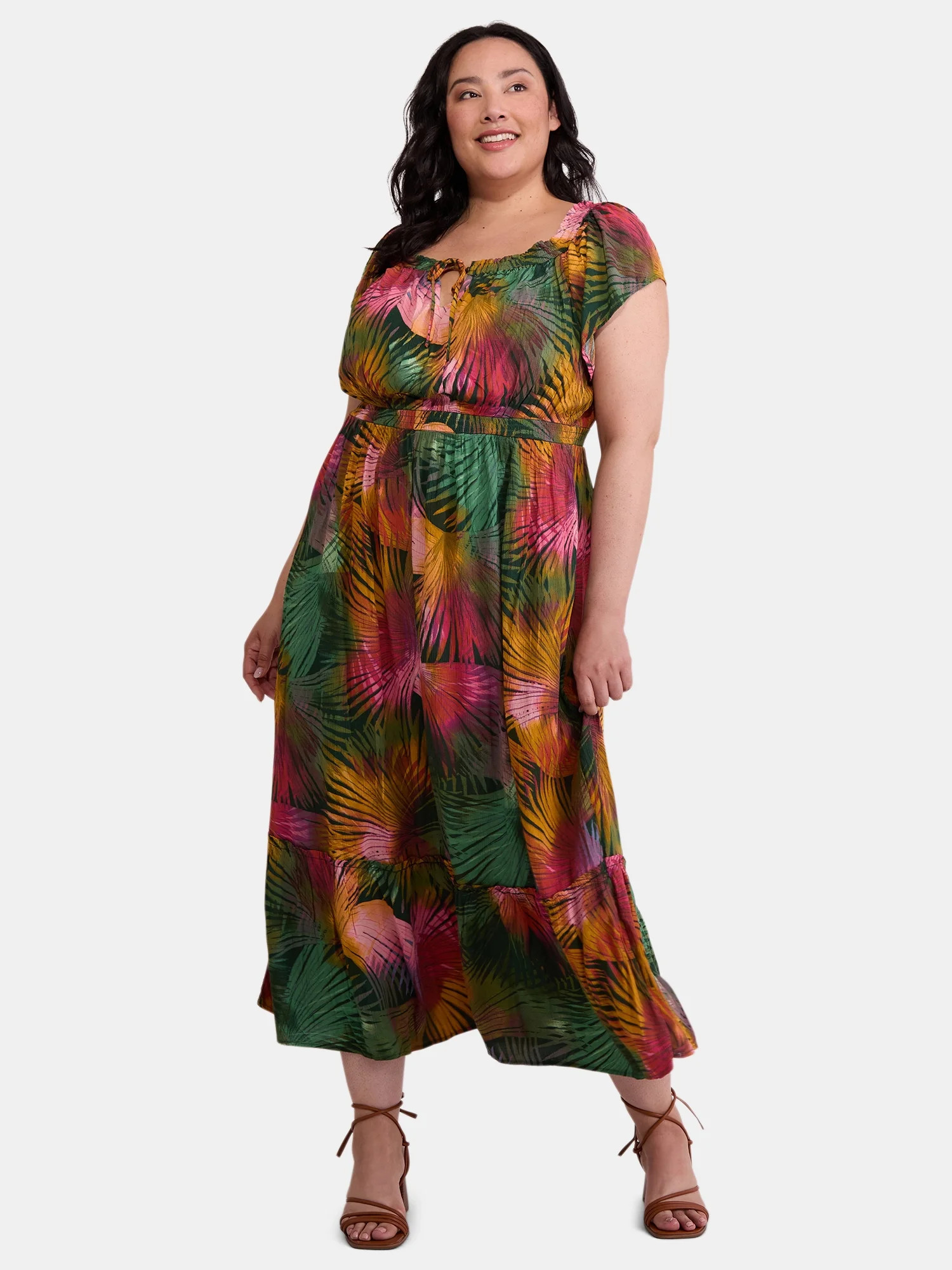 Terra & Sky Women's Plus Crinkle Off Shoulder Maxi Dress, Sizes 0X-5X | Walmart (US)