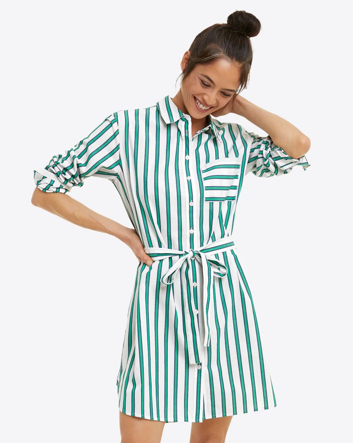 Carly Shirtdress in Bold Green Stripe | Draper James (US)