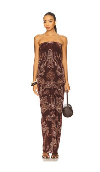 ROCOCO SAND Off Shoulder Maxi Dress in Brown. - size M | Revolve Clothing (Global)